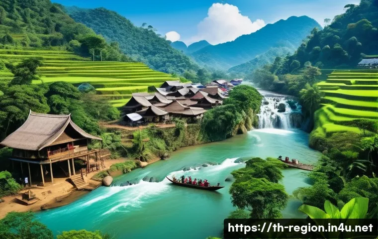 지역개발 실습 장소 추천 - A vibrant northern Thai mountain village scene featuring diverse hill tribe people in traditional co...