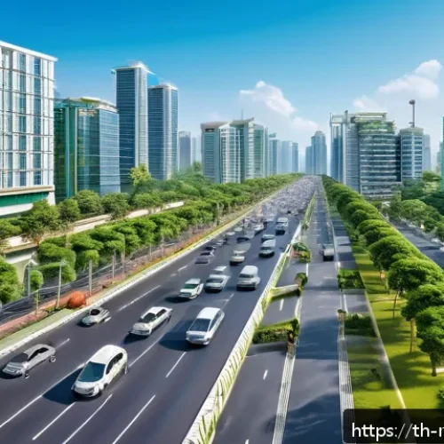 지역개발 분야 이직 준비 방법 - A vibrant urban scene showcasing a Thai smart city with advanced technology integration: smart traff...