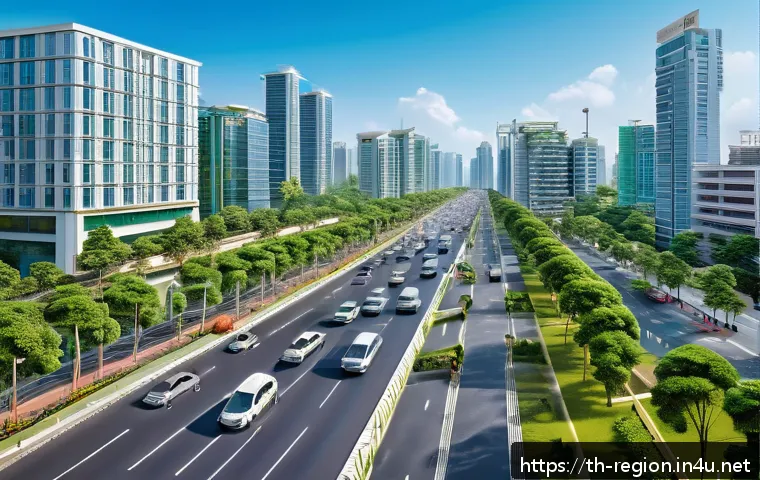 지역개발 분야 이직 준비 방법 - A vibrant urban scene showcasing a Thai smart city with advanced technology integration: smart traff...